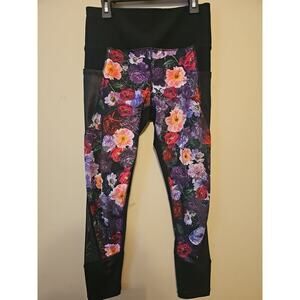 RBX Women’s Size S Black Floral Activewear‎ Compression Cropped Leggings